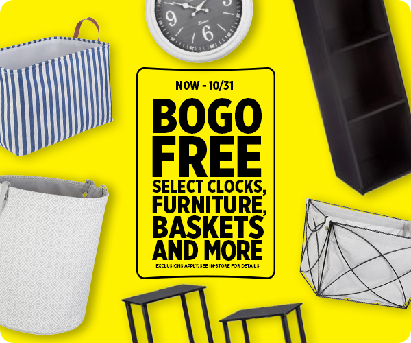 BOGO Free Select Clocks, Lamps, Furniture & Shelving