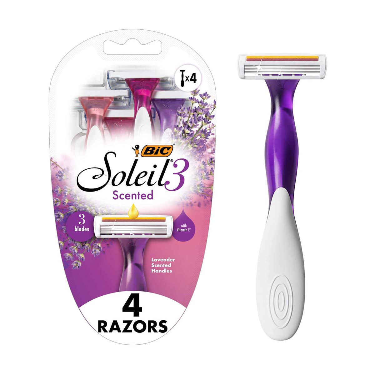 BIC Soleil Smooth Scented 3-Blade Razor, Lavender Scent, 4 pk