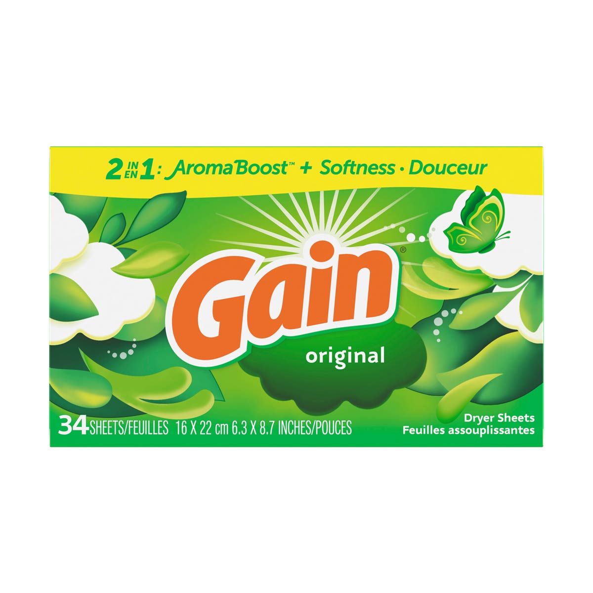 Gain-dryer-sheets,-34-Count,-Original-Scent-Laundry-Fabric-Softener-Sheets-with-2-in-1-Aromaboost-Plus-Softness