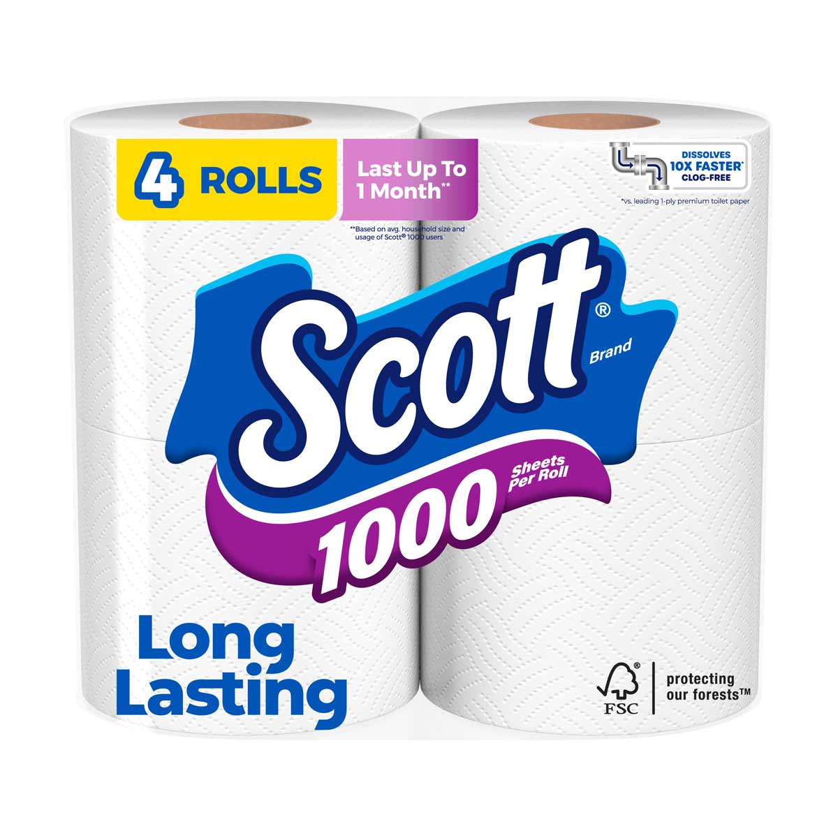 Scott-1000-Toilet-Paper,-4-Rolls,-Septic-Safe,-1-Ply-Toilet-Tissue