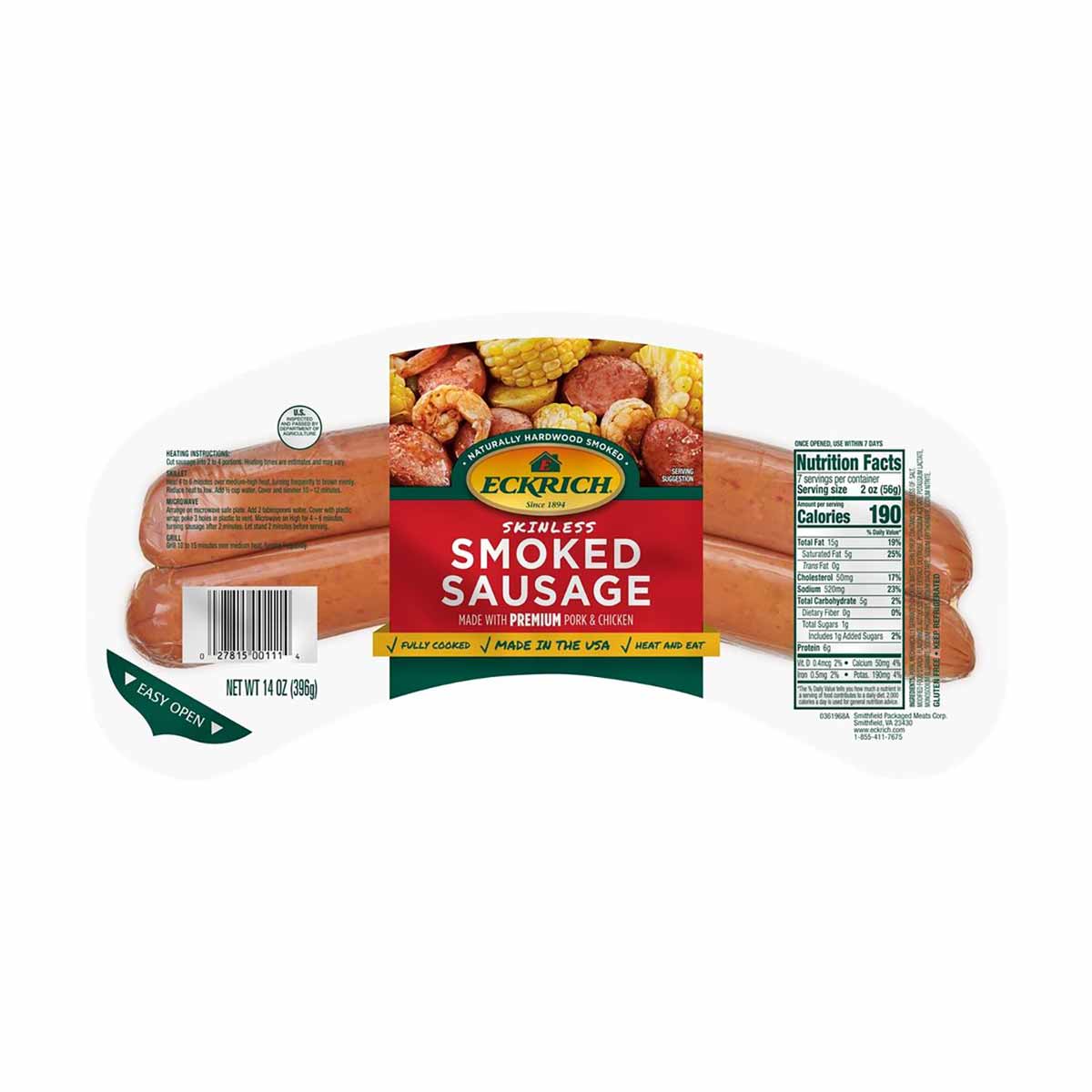 Eckrich Skinless Smoked Sausage, 14 oz
