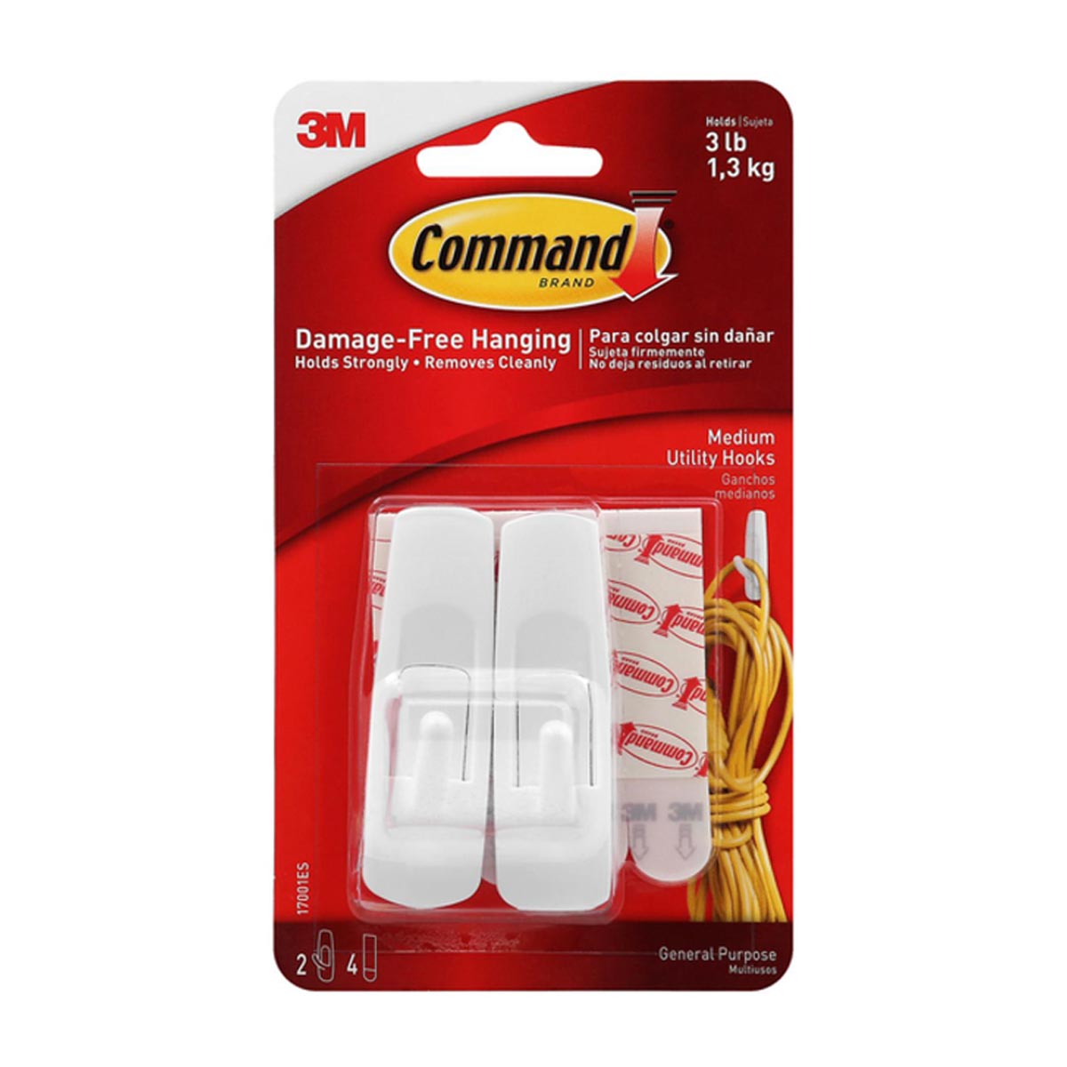 Command Medium Hooks White 2 Hooks 4 Strips Pack