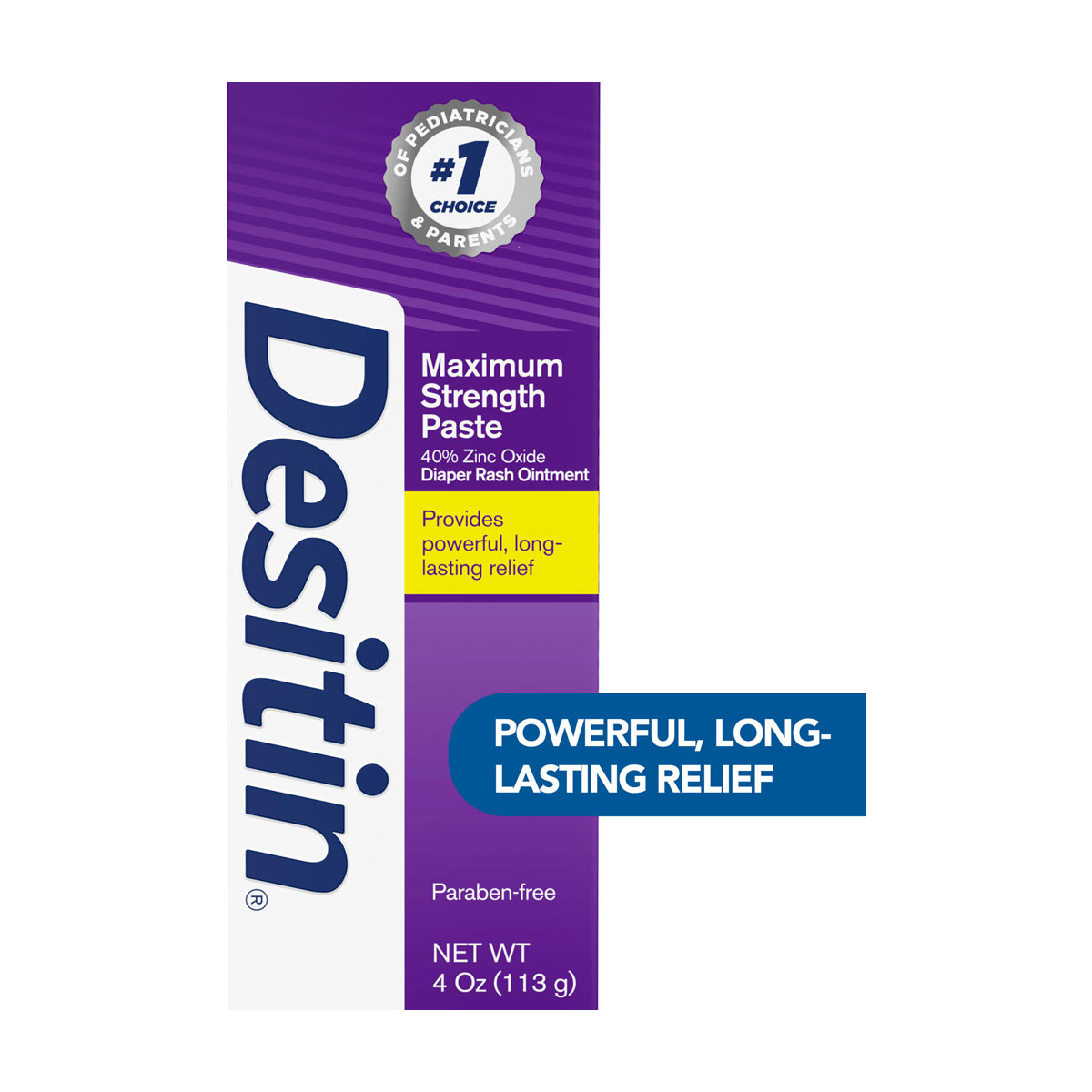 Desitin Maximum Strength Baby Diaper Rash Cream, 40% Zinc Oxide for Treatment, Relief & Prevention, Hypoallergenic, Phthalate- & Paraben-Free Paste, Protects Skin For Up To 12 Hours, 4 oz
