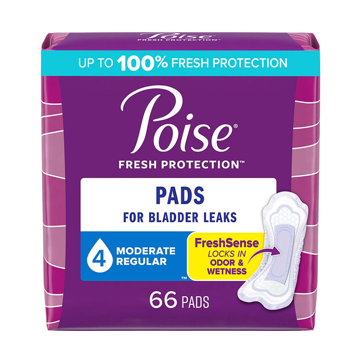 Poise Incontinence Pads & Postpartum Incontinence Pads, 4 Drop Moderate Absorbency, Regular Length, 66 Count