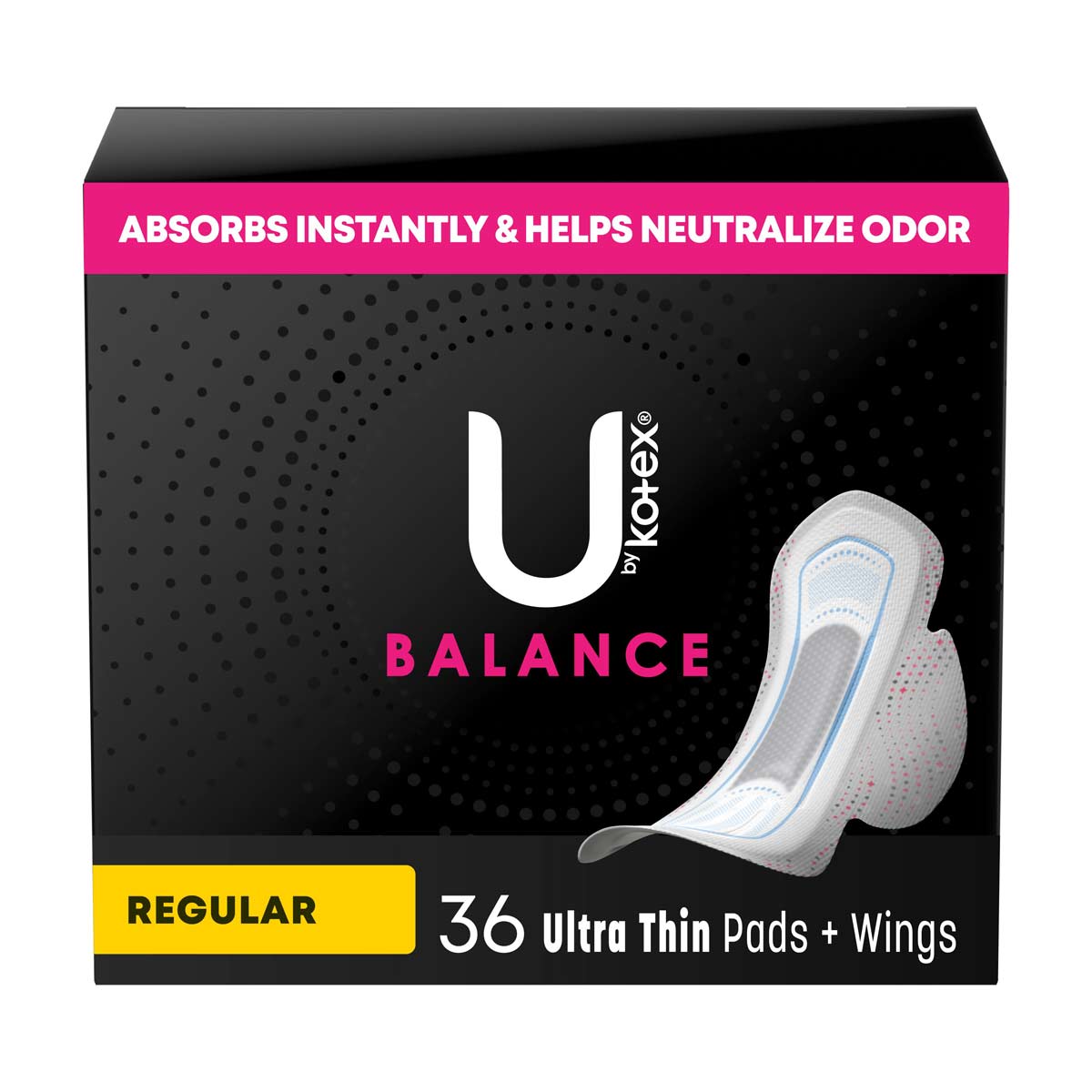 U by Kotex Balance Ultra Thin Pads with Wings, Regular Absorbency, 36 Count