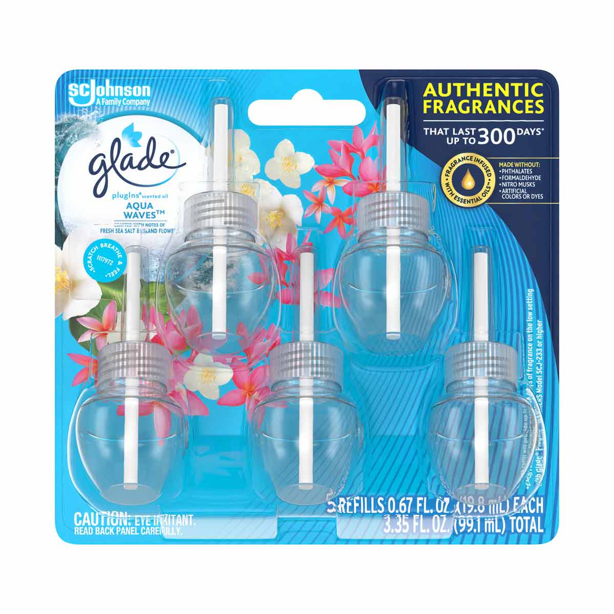 Glade PlugIns Scented Oil Refills, Aqua Waves, 3.35 oz, 5 ct