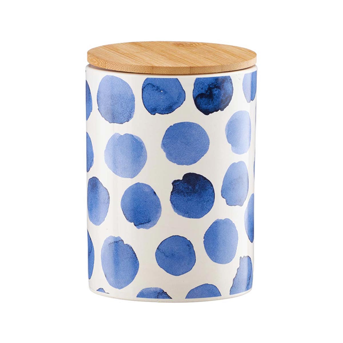 Blue Dotted Ceramic Canister with Lid, Small