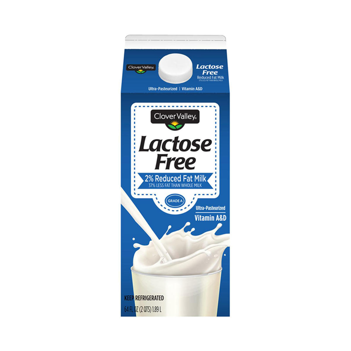 Clover Valley Lactose Free Reduced Fat Milk, 64 oz