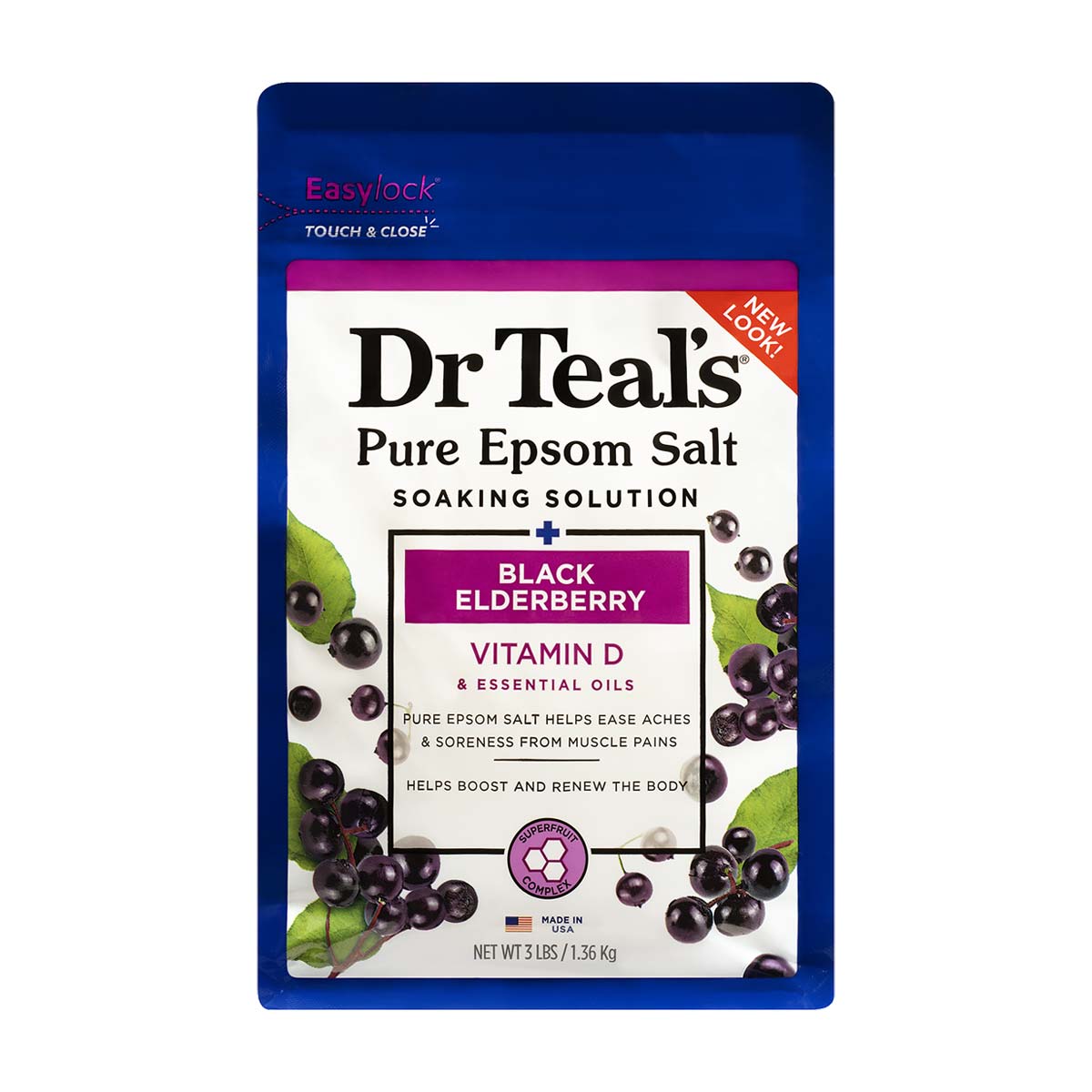 Dr Teal's Pure Epsom Salt Soaking Solution Black Elderberry with Vitamin D & Essential Oils