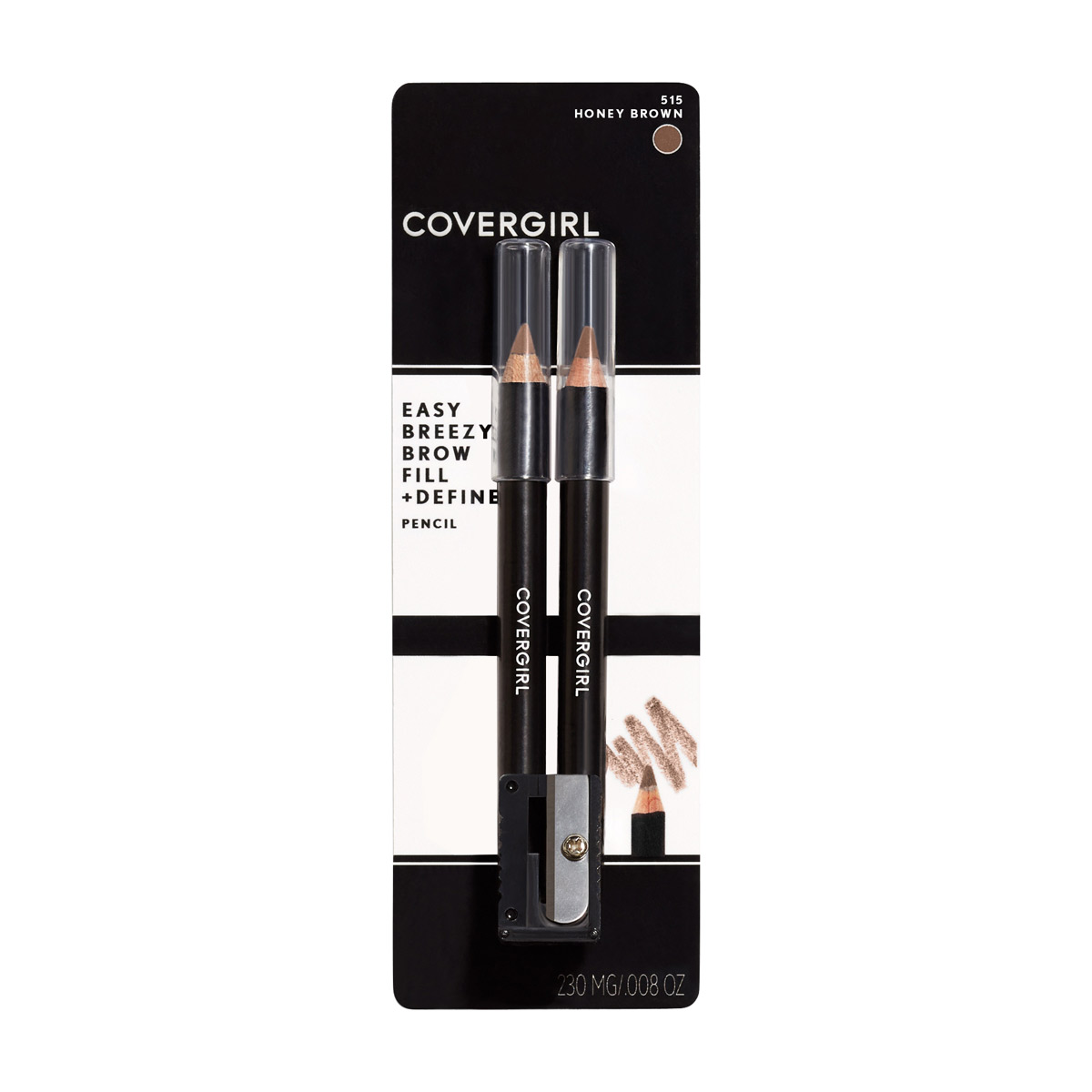 CoverGirl Easy Breezy Brow Fill + Define Pencil, 515 Honey Brown, 0.008 oz, 2 pk