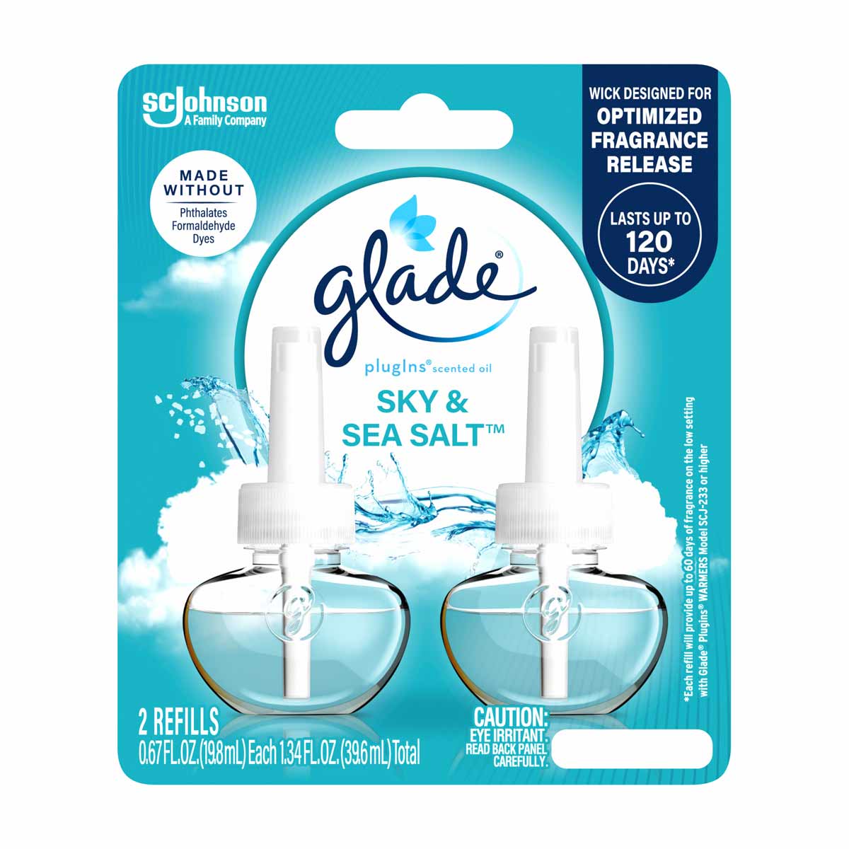 Glade PlugIns Scented Oil Refills, Sky & Sea Salt, 1.34 oz, 2 ct