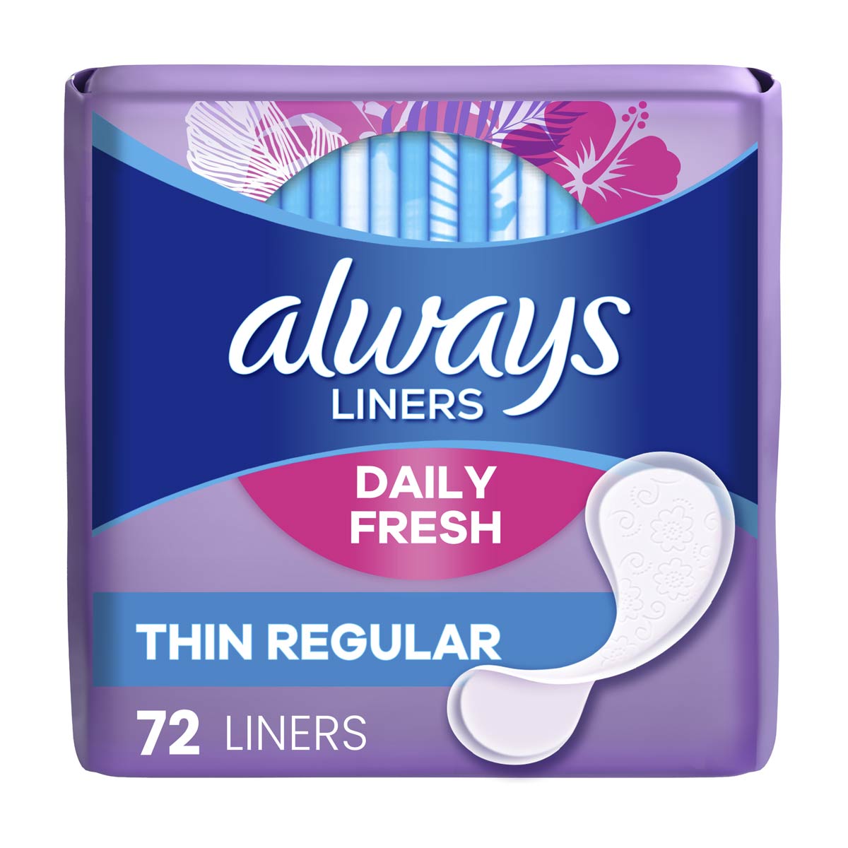 Always Thin No Feel Protection Daily Liners, Regular Absorbency, Unscented, 72 Count