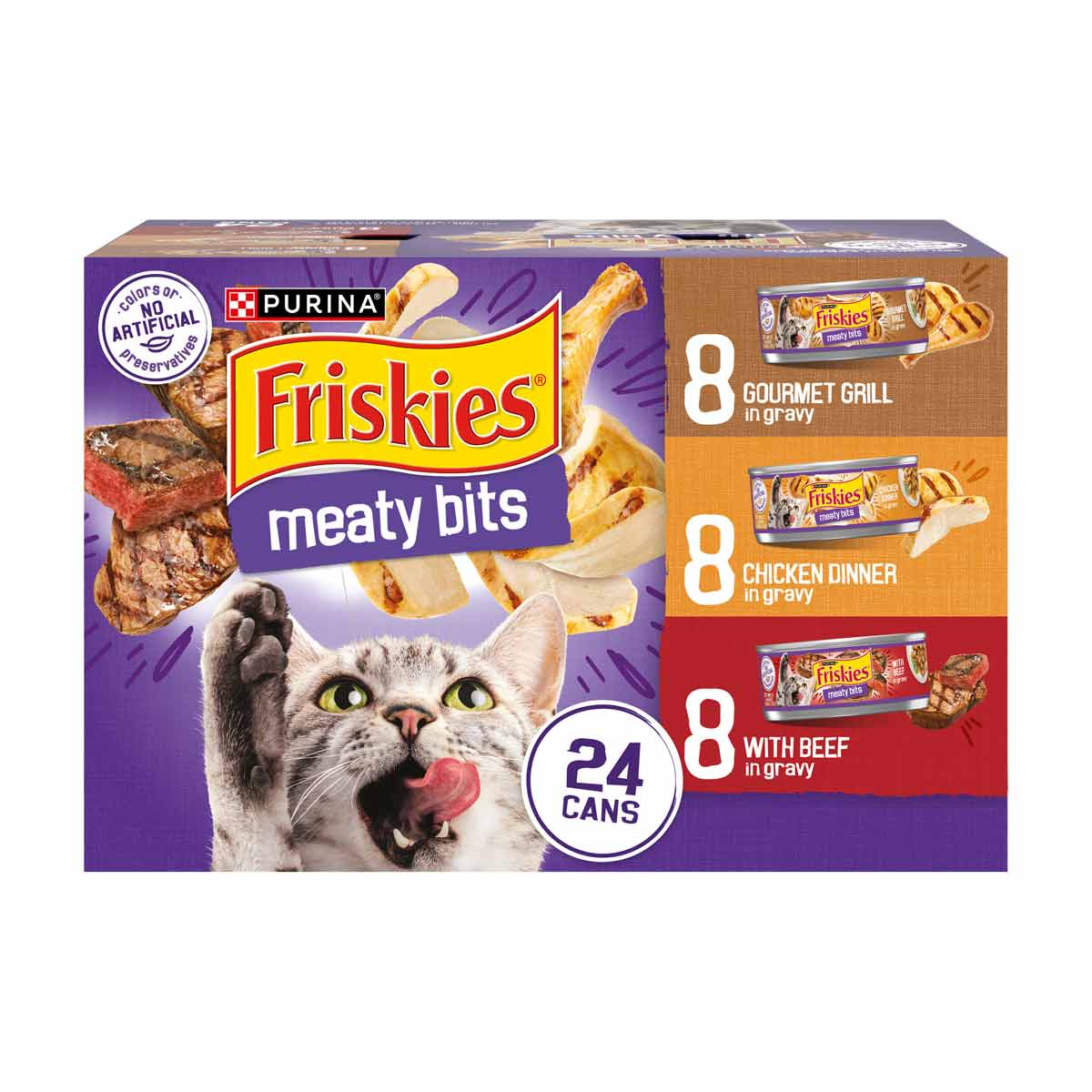 Purina Friskies Meaty Bits Poultry and Beef in Gravy Wet Cat Food Variety Pack, 5.5 oz Cans, 24 ct